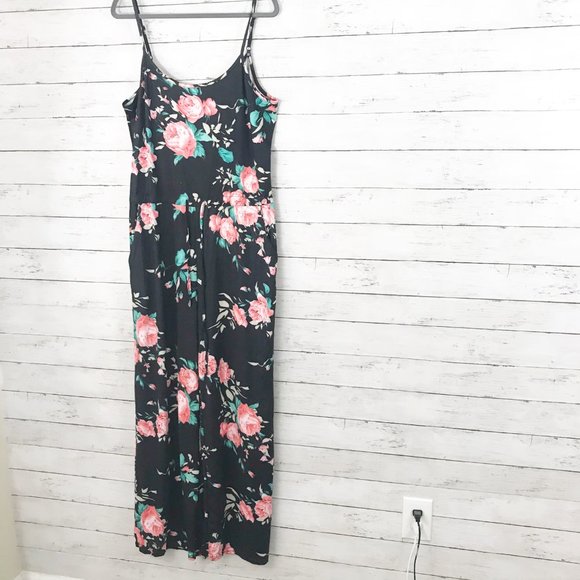 NWOT Black Floral Printed Casual Pocket Jumpsuit - Picture 5 of 7